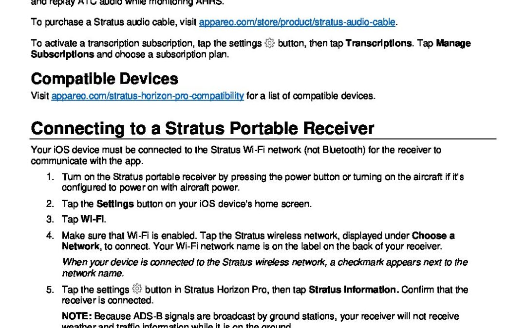 Stratus Horizon Pro Pilot's Guide - Stratus By Appareo